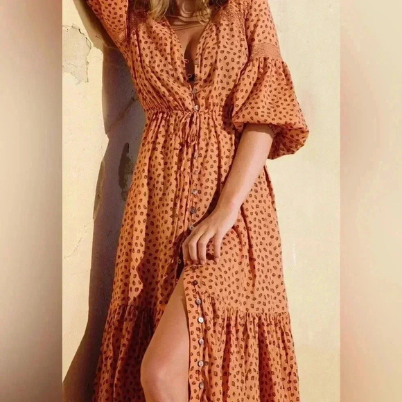 KIVARI Leopard Lace Midi Dress Size Small - Picture 1 of 8